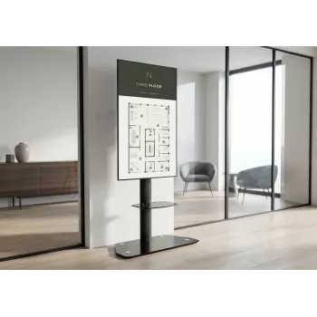 celexon Professional Adjust-3270MP Supporto mobile a carrello per display in verticale per schermi da 32-70 pollici, alluminio anodizzato, vetro satinato, nero
