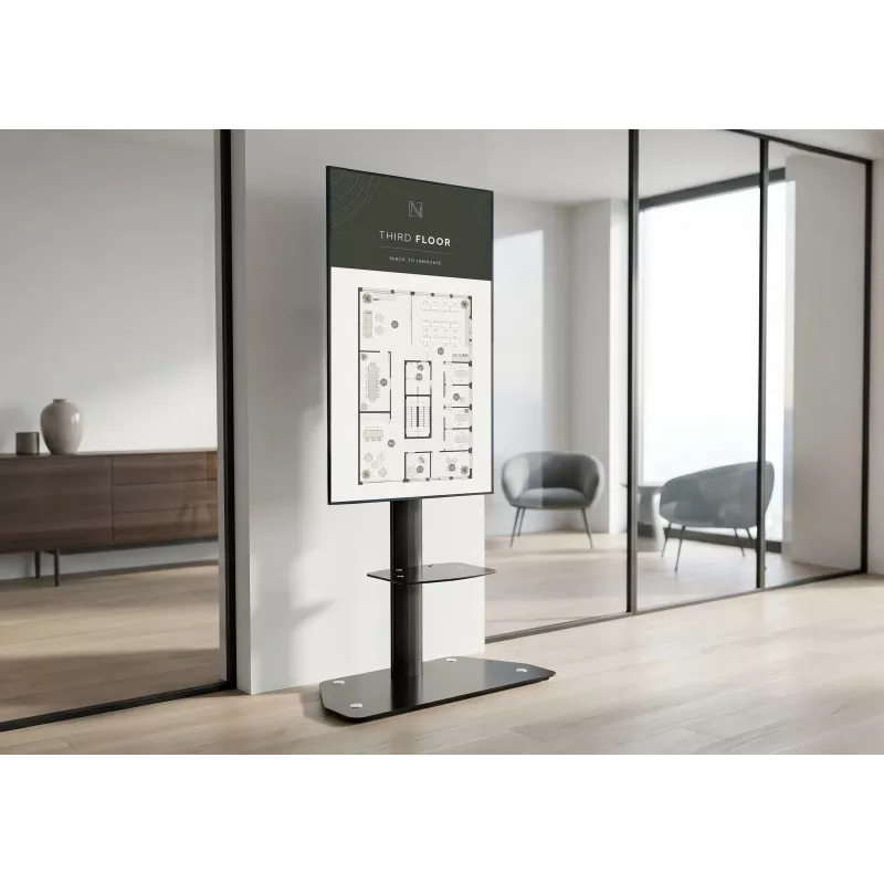 celexon Professional Adjust-3270MP Supporto mobile a carrello per display in verticale per schermi da 32-70 pollici, alluminio anodizzato, vetro satinato, nero