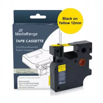 MediaRange cassetta nastro per etichette compatibile con Dymo 12mm x 7m nero su giallo (MRDY45018)