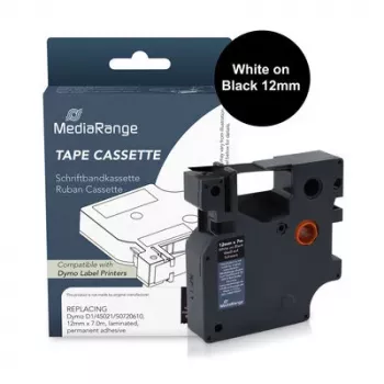 MediaRange cassetta nastro per etichette compatibile con Dymo 12mm x 7m bianco su nero (MRDY45021)