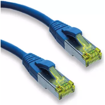 IT-BUDGET Cavo patch Premium rame pieno - Super Flex TPE - Cat.6A - con cavo grezzo Cat.7 - 600 MHz - senza alogeni - PoE+ - 10 GBit - blu - 1 m