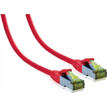 IT-BUDGET Cavo patch Premium Full Copper - Cat.6A con cavo grezzo Cat.7 - 600 MHz - senza alogeni - PoE+ - 10GBit - rosso - 0,5 m