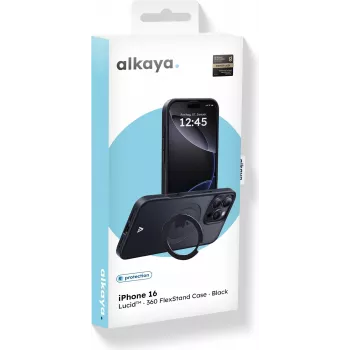 ALKAYA Lucid 360 Custodia FlexStand con MagSafe per iPhone 16 nera (CS-20226)