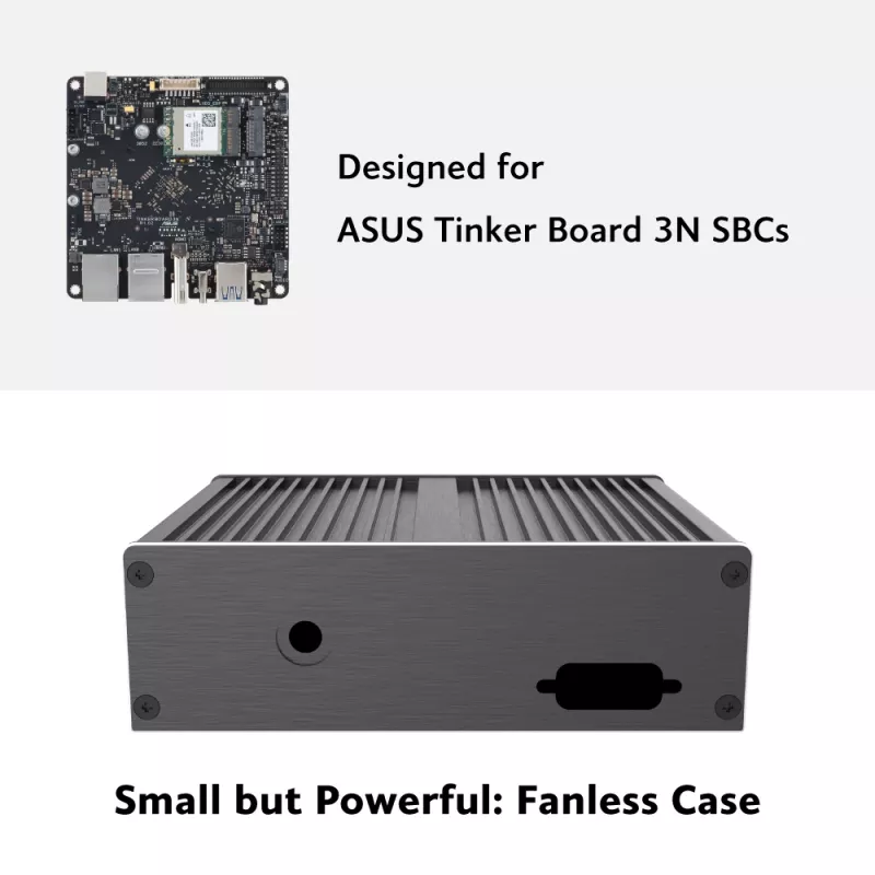 Akasa Ashton T case per SBC ASUS Tinker Board 3N con doppia porta LAN singola, fanless, alluminio nero