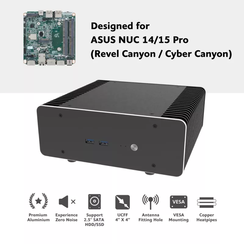 Akasa Maxwell RC Pro Premium case fanless per ASUS NUC 14 Pro Revel