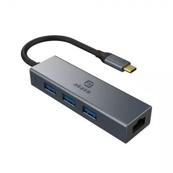 Akasa hub USB Type-C 4 in 1 con Ethernet 1 x RJ45 3 USB-A USB 3.2 Gen 1