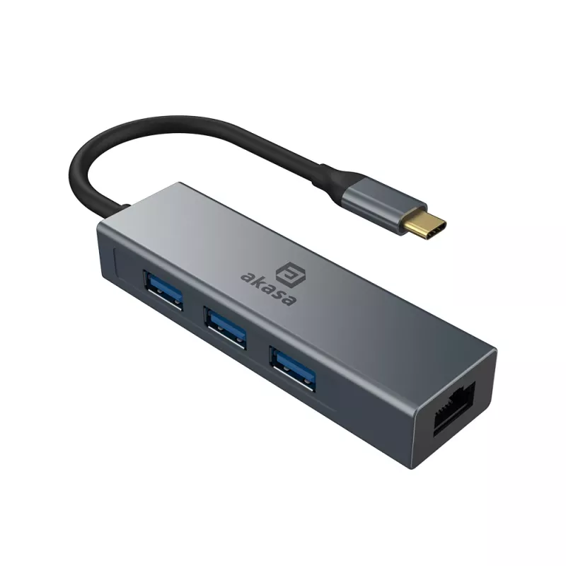 Akasa hub USB Type-C 4 in 1 con Ethernet 1 x RJ45 3 USB-A USB 3.2 Gen 1