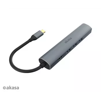 Akasa AK-CBCA22-18BK adattatore multiporta USB-C - USB 3.2 Gen 1 Type-C a HDMI, RJ-45, USB-A - alluminio - nero - 18 cm