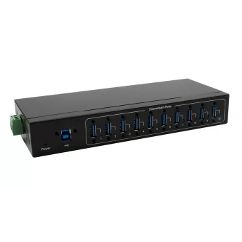 Exsys hub in metallo USB 3.2 Gen 1 10 porte con kit per guida DIN, chipset VIA VL811+, 5 Gbps, alimentatore 5V/4A, cavo 1,8 m
