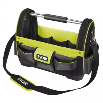 RYOBI cassetta porta attrezzi aperta, grande, verde/nero, con tracolla