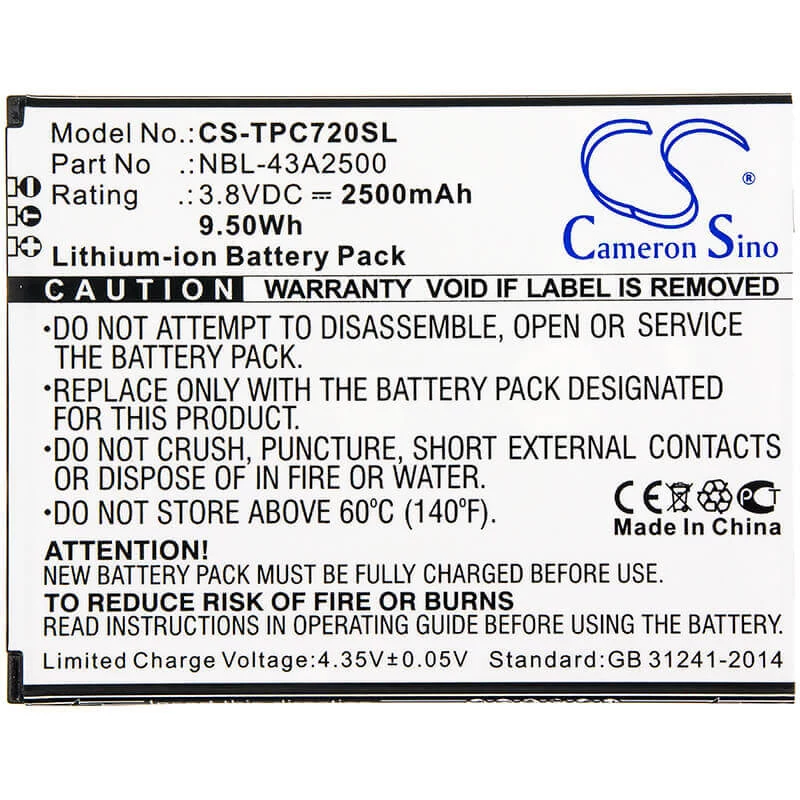 Batteria ricaricabile CAMERON SINO tipo TP-Link Neffos NBL-43A2500 per C7s TP7051A TP7051C / CS-TPC720SL
