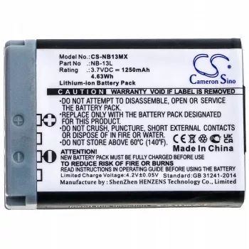 Batteria ricaricabile di ricambio CAMERON SINO NB-13L per Canon PowerShot G5 X, G7 X, G9 X, SX620 HS, SX720 HS, SX730 HS, SX740 HS (1250mAh, 3,6V, Li-Ion)