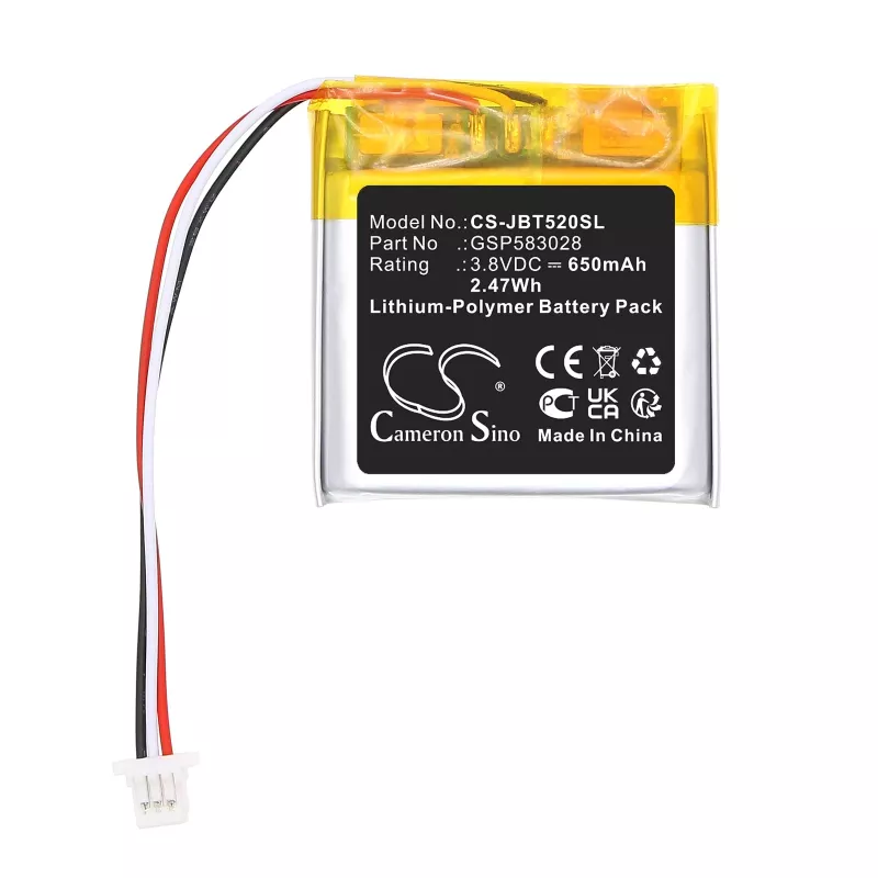 Cameron Sino batteria di ricambio per JBL Tune 520 BT, 610mAh, 3,7V, Li-Polymer