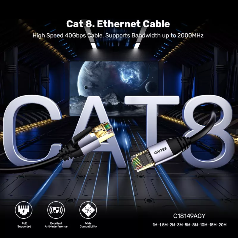 UNITEK cavo patch Ethernet Cat.8 S/FTP RJ45 15m nero