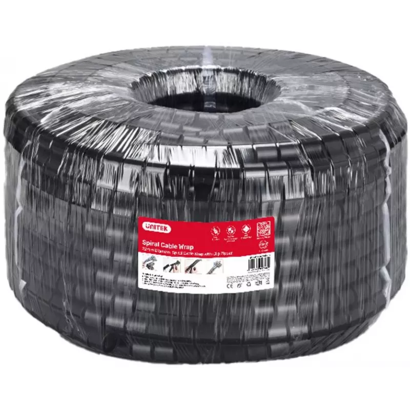 UNITEK organizzatore cavi a spirale, 10 metri, 22 mm di diametro, nero