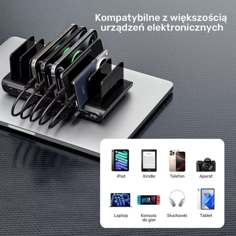 UNITEK Stazione di ricarica 10 porte USB-C e USB-A 240W