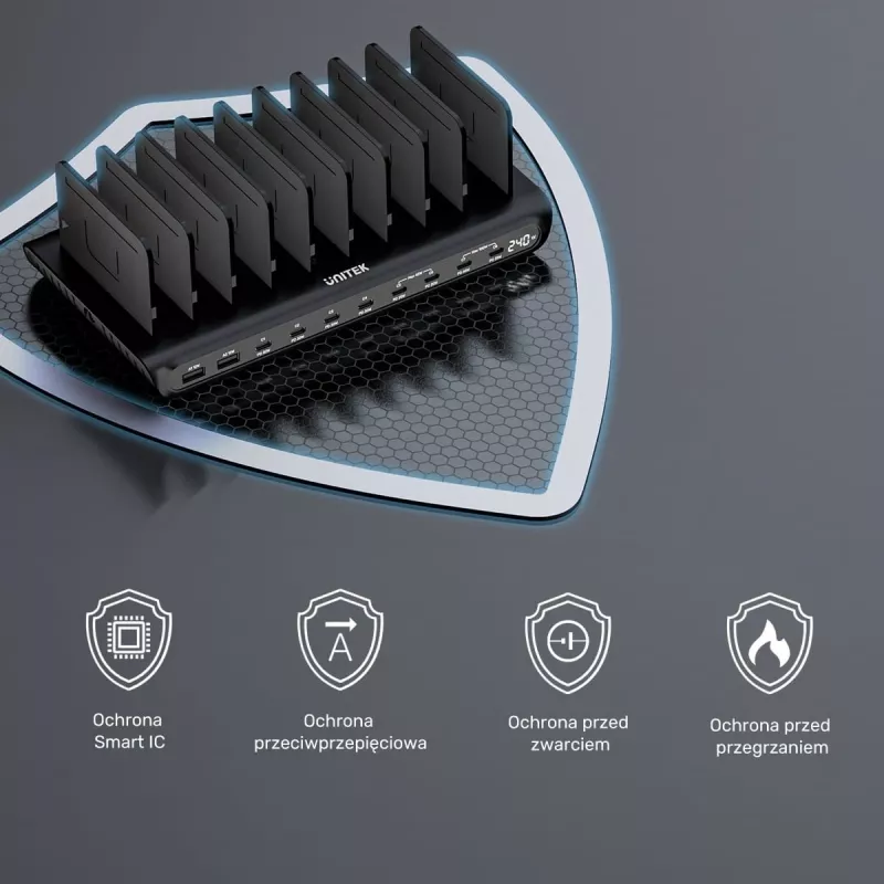 UNITEK Stazione di ricarica 10 porte USB-C e USB-A 240W