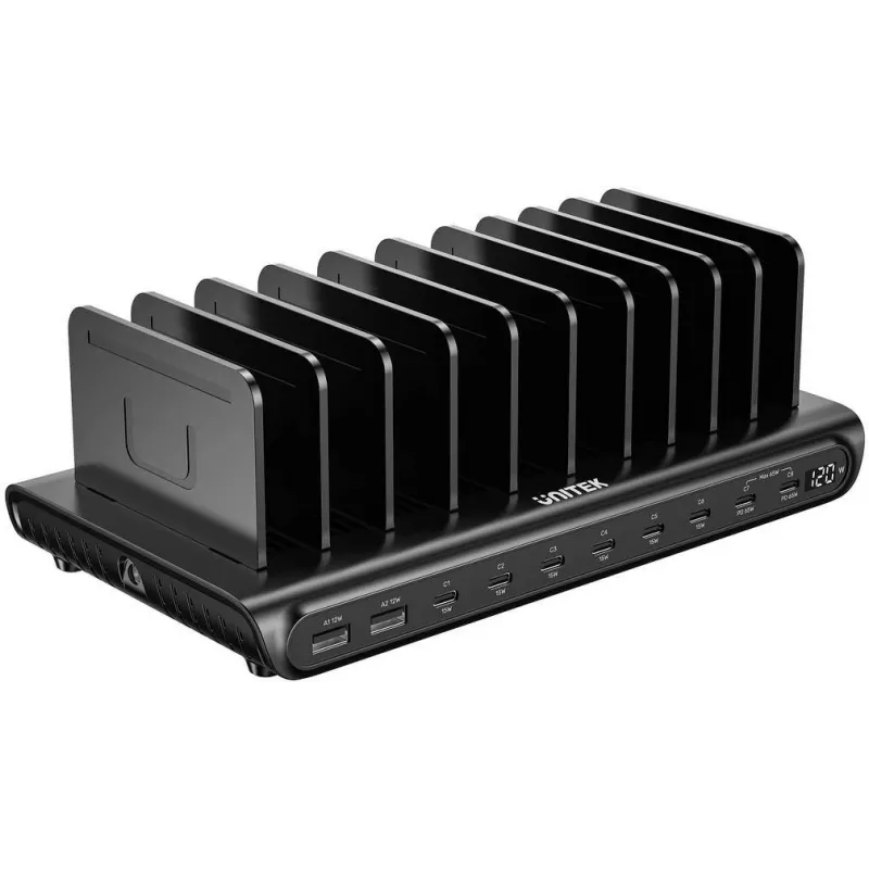 UNITEK Stazione di ricarica intelligente 10 porte USB-A/USB-C 120W PD 3.0 nero