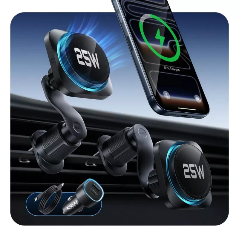 ESR Omnilock CryoBoost Supporto auto magnetico MagSafe per bocchetta d'aria con ricarica wireless 25W Qi2.2 nero