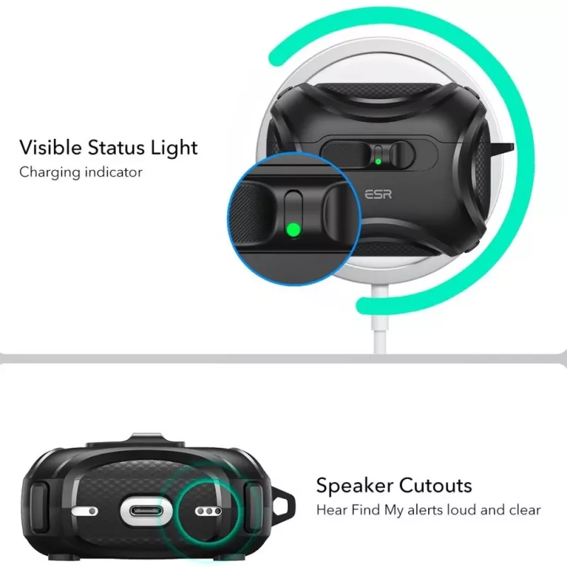 ESR Cyber FlickLock HaloLock Custodia MagSafe per Apple AirPods Pro 3, Nero