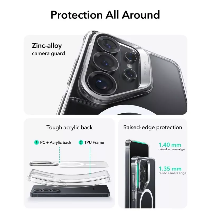 ESR Classic Hybrid Kickstand Case MagSafe per Samsung Galaxy S26 Ultra, trasparente