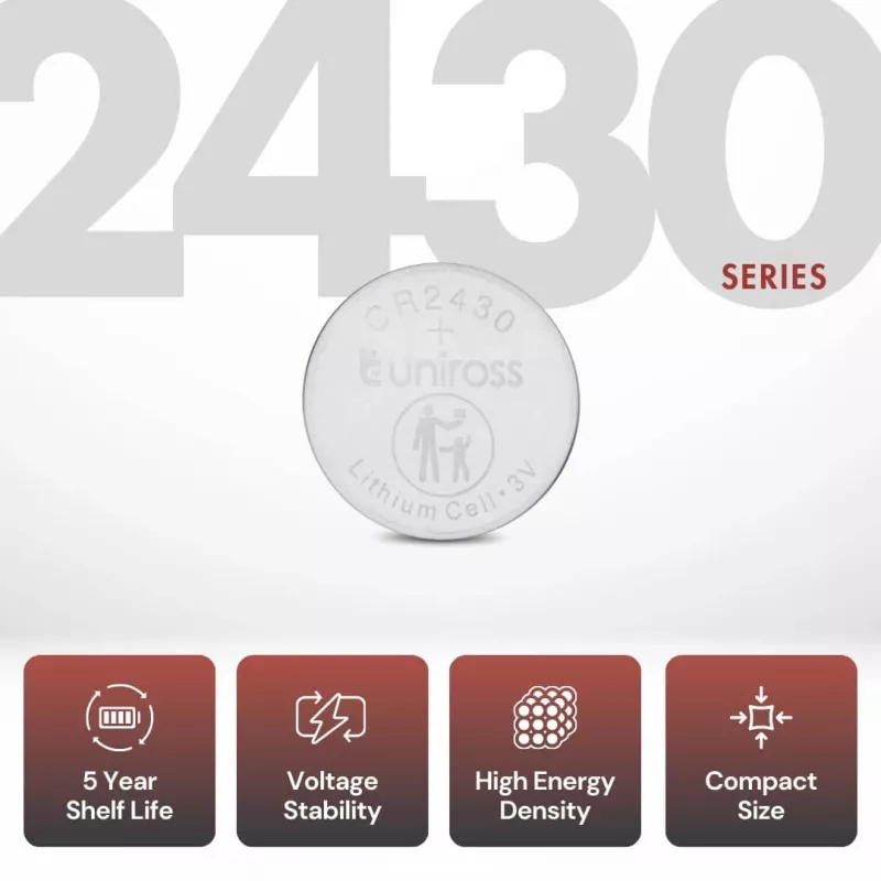 Uniross Lithium CR2430 pila a bottone 290mAh, confezione da 5