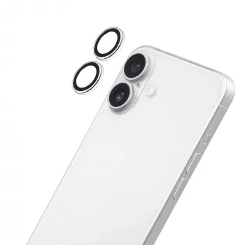 LAUT Ring protezione per obiettivo fotocamera per Apple iPhone 16 / 16 Plus - vetro temperato premium, durezza 9H, trasparente con anello nero