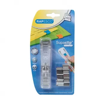 Rapesco Supaclip 40 dispenser - trasparente - 40 fogli - clip in acciaio inox - 8 clip incluse
