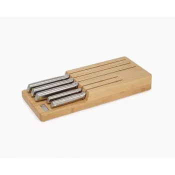 Joseph Joseph Elevate SST Set di coltelli con vassoio portaoggetti in bambù per cassetto, 6 pezzi, Argento/Beige 10563