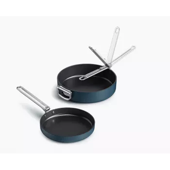Joseph Joseph Space set 2 padelle antiaderenti ceramica con manico pieghevole blu