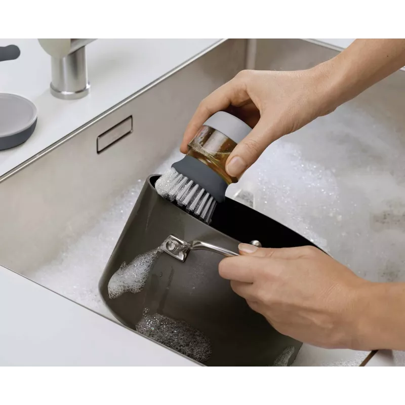 Joseph Joseph Palm Scrub Grey spazzola lavapiatti con dispenser di detersivo integrato
