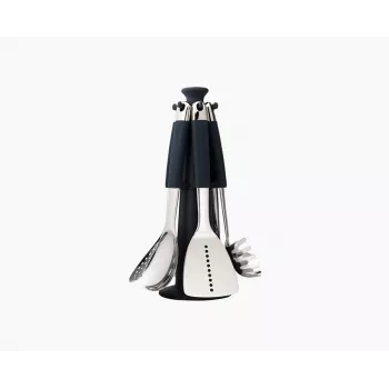 Joseph Joseph Elevate set 6 utensili da cucina con supporto carosello girevole, acciaio inox e silicone, grigio