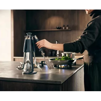 Joseph Joseph Elevate set 6 utensili da cucina con supporto carosello girevole, acciaio inox e silicone, grigio