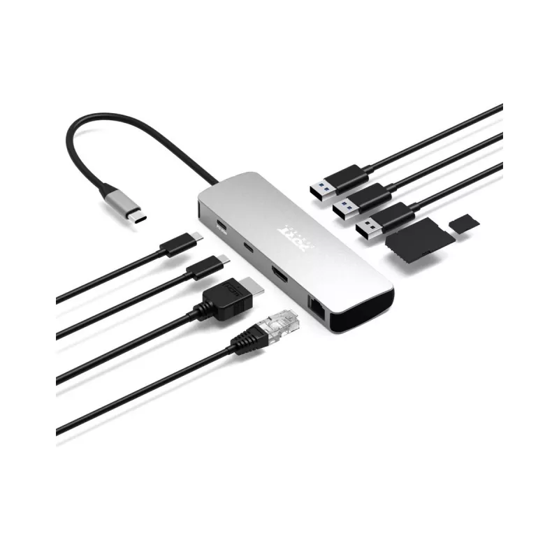 PORT Designs docking station USB-C 9-in-1 con HDMI 4K e 85W PD - Space Grey