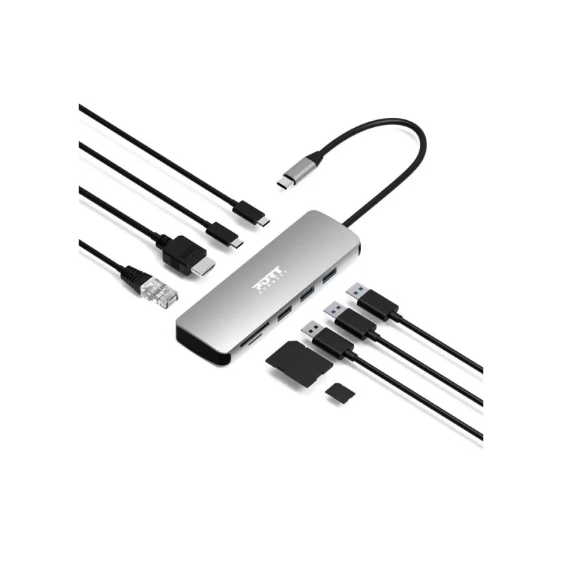 PORT Designs docking station USB-C 9-in-1 con HDMI 4K e 85W PD - Space Grey