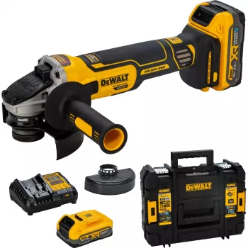 DEWALT DCG405S2T-QW 18V XR smerigliatrice angolare a batteria 125mm brushless con 2 batterie da 5.0Ah, caricabatterie e valigetta TSTAK