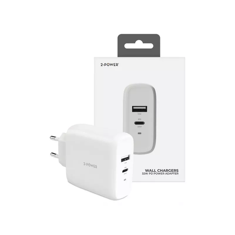 Caricabatterie da parete 2-POWER PD 20W USB-C e 12W USB-A