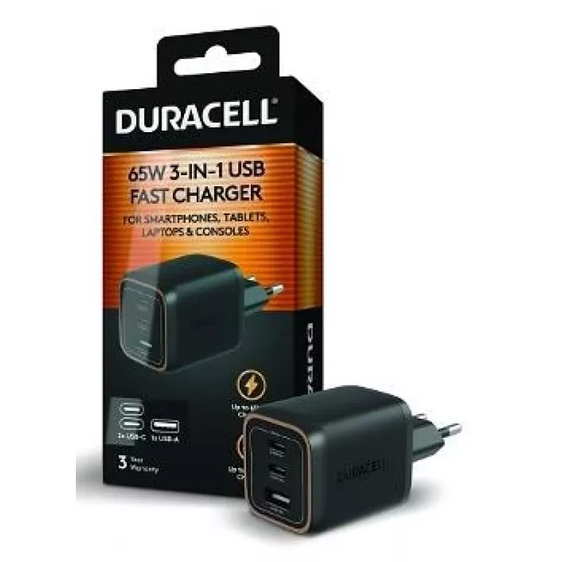 Duracell Caricabatterie da parete PD 65W GaN 2 x USB-C