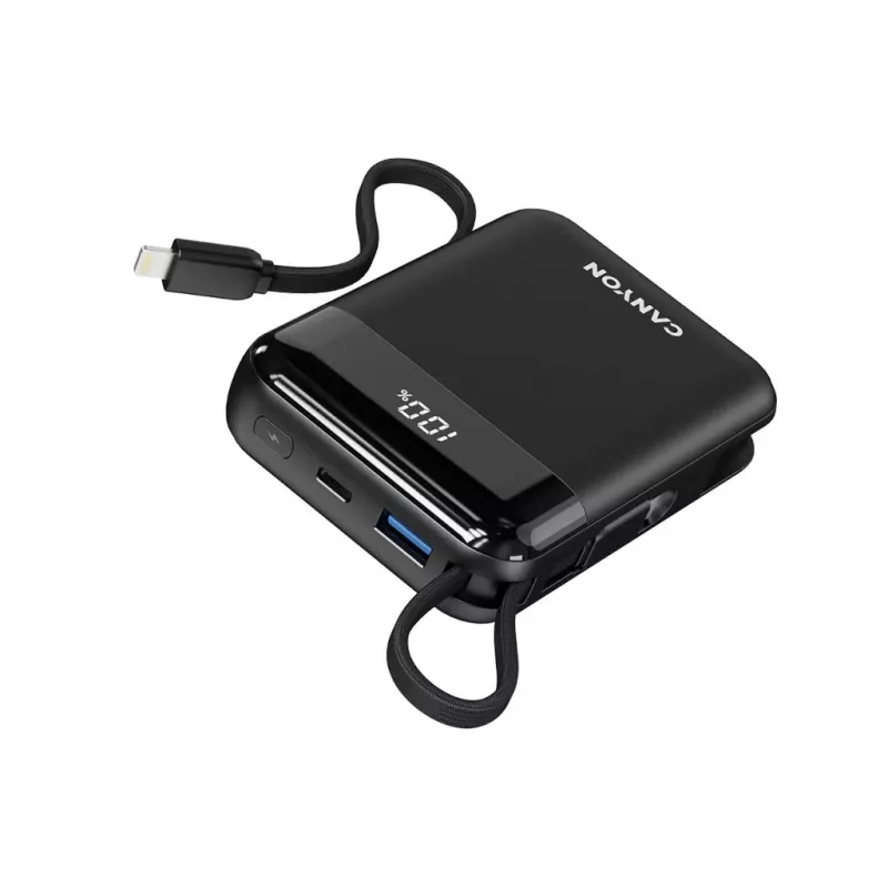 Canyon OnPower 104 10000 mAh power bank con cavo USB-C e Lightning nero