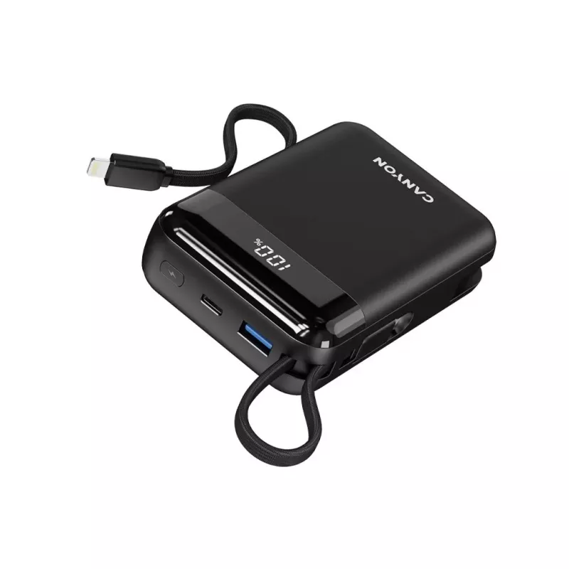 Canyon OnPower 204 20000 mAh power bank con cavi USB-C e Lightning, nero