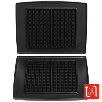 FRITEL Family set piastre per waffle (2 piastre) per macchina per waffle serie 1300 - alluminio pressofuso antiaderente, lavabile in lavastoviglie, nero/grigio