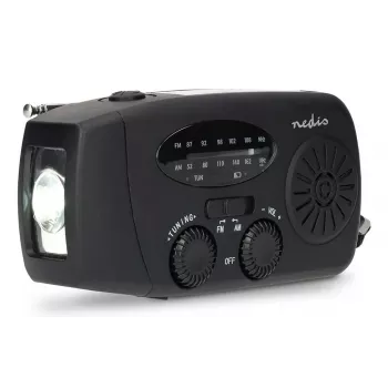 Nedis RDFMCR2000BK radio solare con torcia e funzione SOS, FM/AM, USB-C, 2000 mAh, nero
