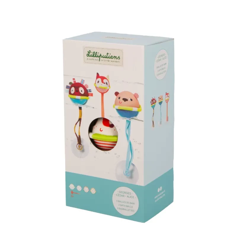 Lilliputiens set di 3 palline da bagno con ventose