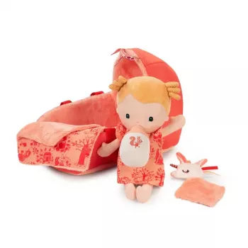 Lilliputiens Lena Set bambola con cesta porta bebè, doudou e biberon