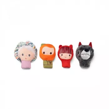 Lilliputiens set burattini da dito Cappuccetto Rosso, 4 figure + sacchetto portaoggetti, 12m+