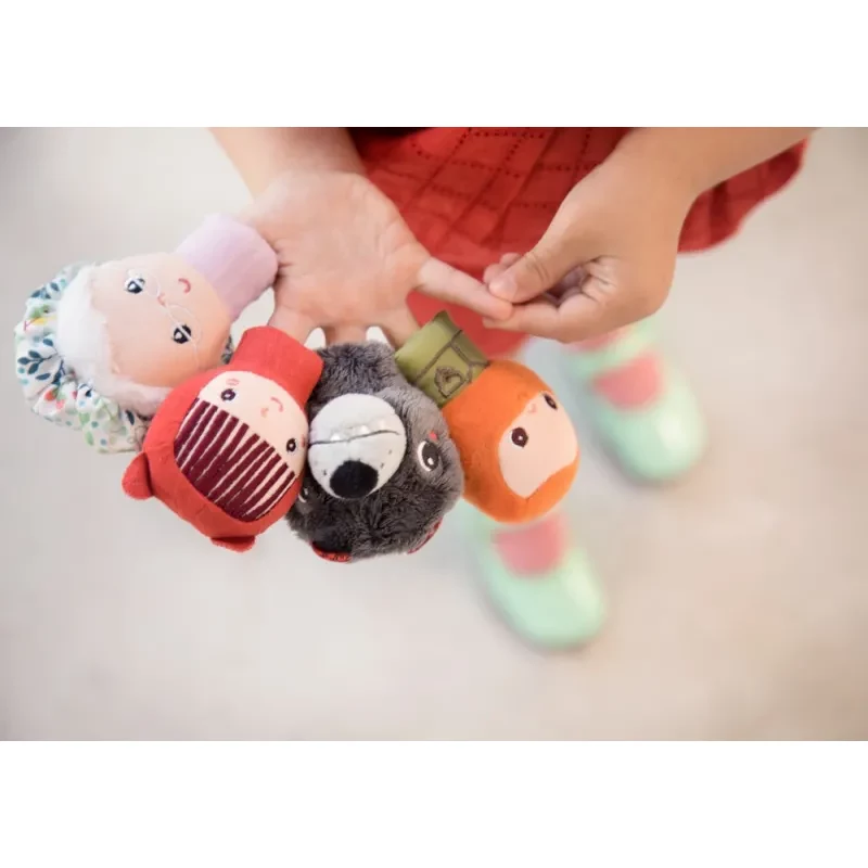 Lilliputiens set burattini da dito Cappuccetto Rosso, 4 figure + sacchetto portaoggetti, 12m+
