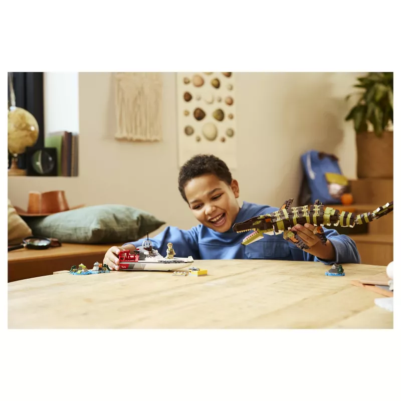 LEGO Jurassic World 76974 Missione sulla barca e modello Mosasaurus