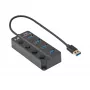 Akyga AK-AD-33 hub USB 3.0 attivo, 4 porte con interruttori singoli, 15 cm, nero