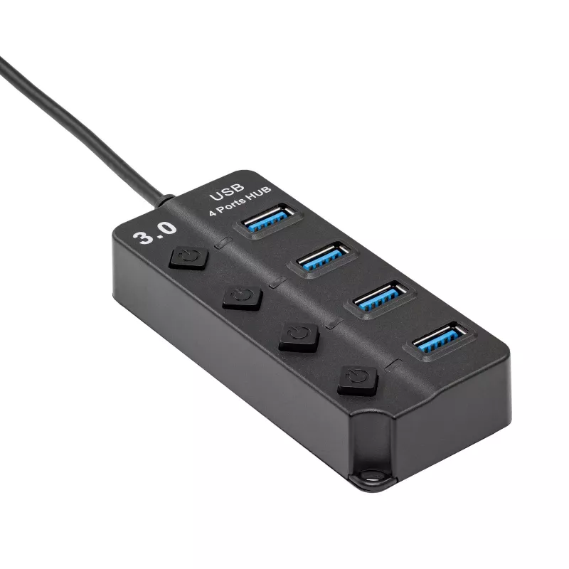 Akyga AK-AD-33 hub USB 3.0 attivo, 4 porte con interruttori singoli, 15 cm, nero