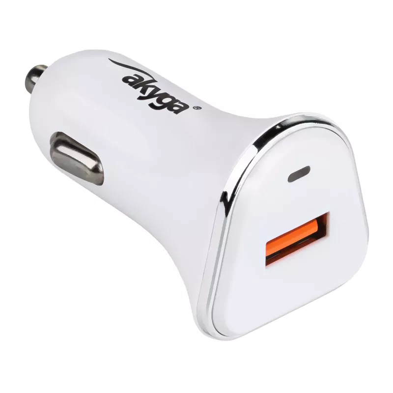 Akyga AK-CH-07 caricabatterie da auto 12/24V 18W USB-A Quick Charge 3.0 5-12V / 1.5-3A bianco